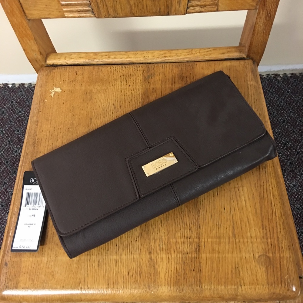New BCBG Paris Dark Brown Clutch Purse